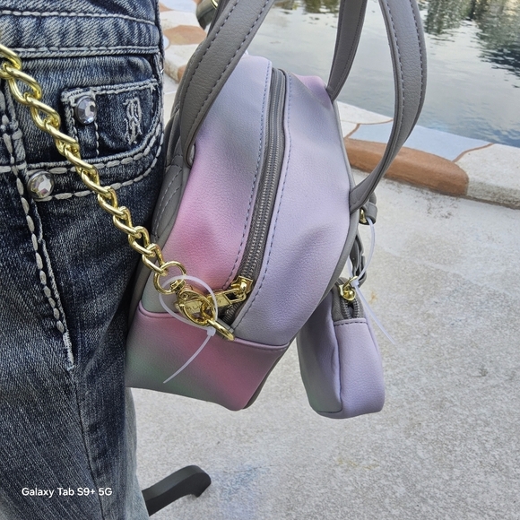 BETSEY JOHNSON QUILTED GREY n MULTI COLOR SQUARE LUV BETSEY SATCHEL w/POUCH - Picture 3 of 6